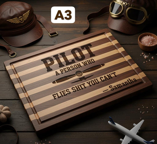Personalized Pilot Definition Serving Board - Engraved Pilot Gift, Acacia or Bamboo Acacia 14 x 10 A3