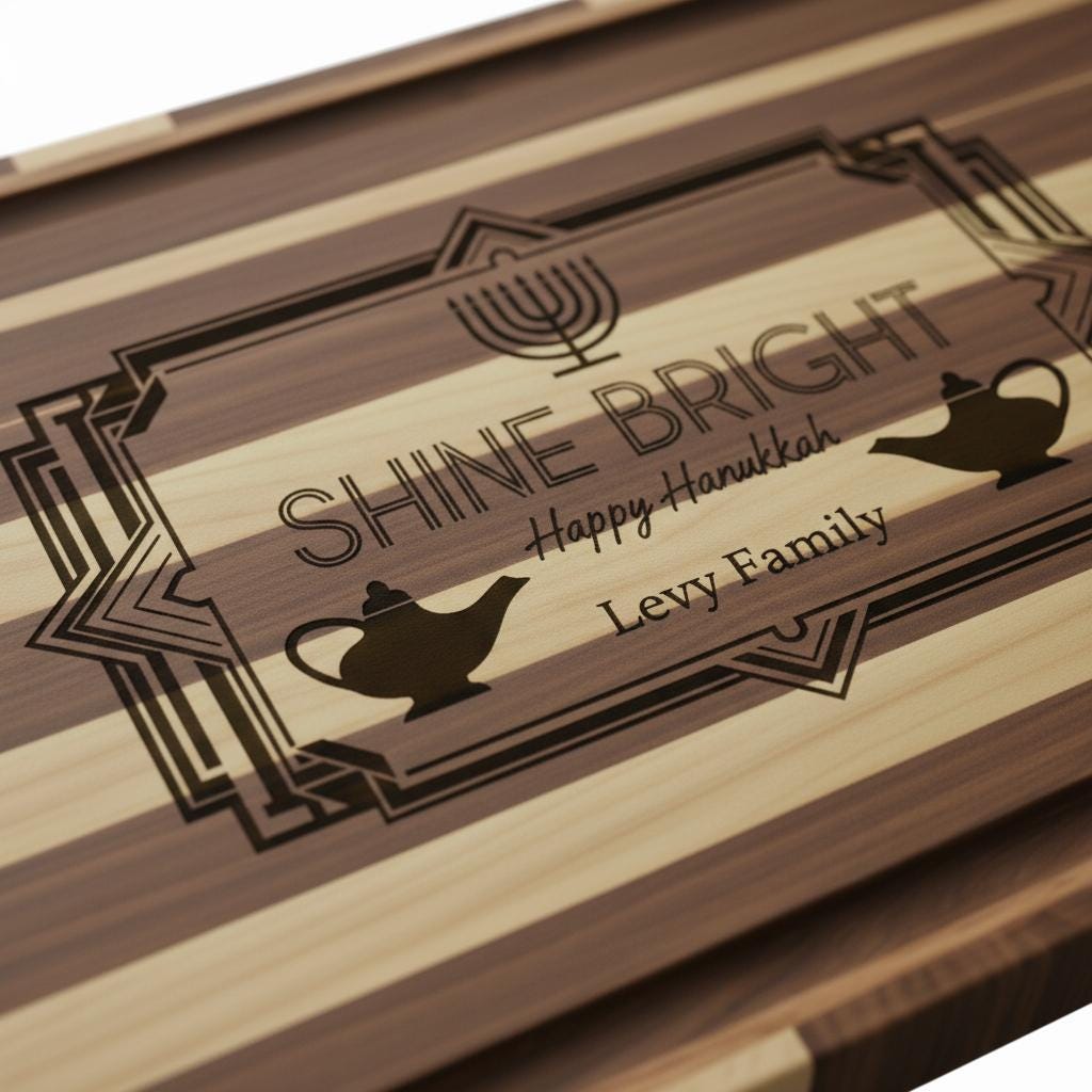 Personalized Hanukkah Cutting Board – Engraved Acacia or Bamboo, Menorah Design Acacia wood 14 x 10