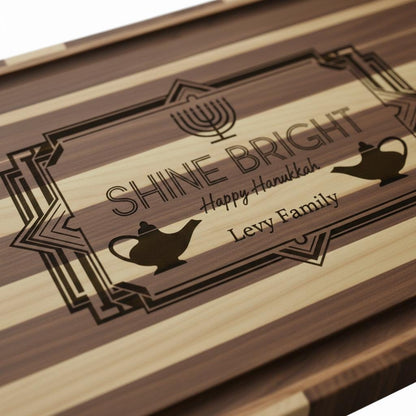 Personalized Hanukkah Cutting Board – Engraved Acacia or Bamboo, Menorah Design Acacia wood 14 x 10