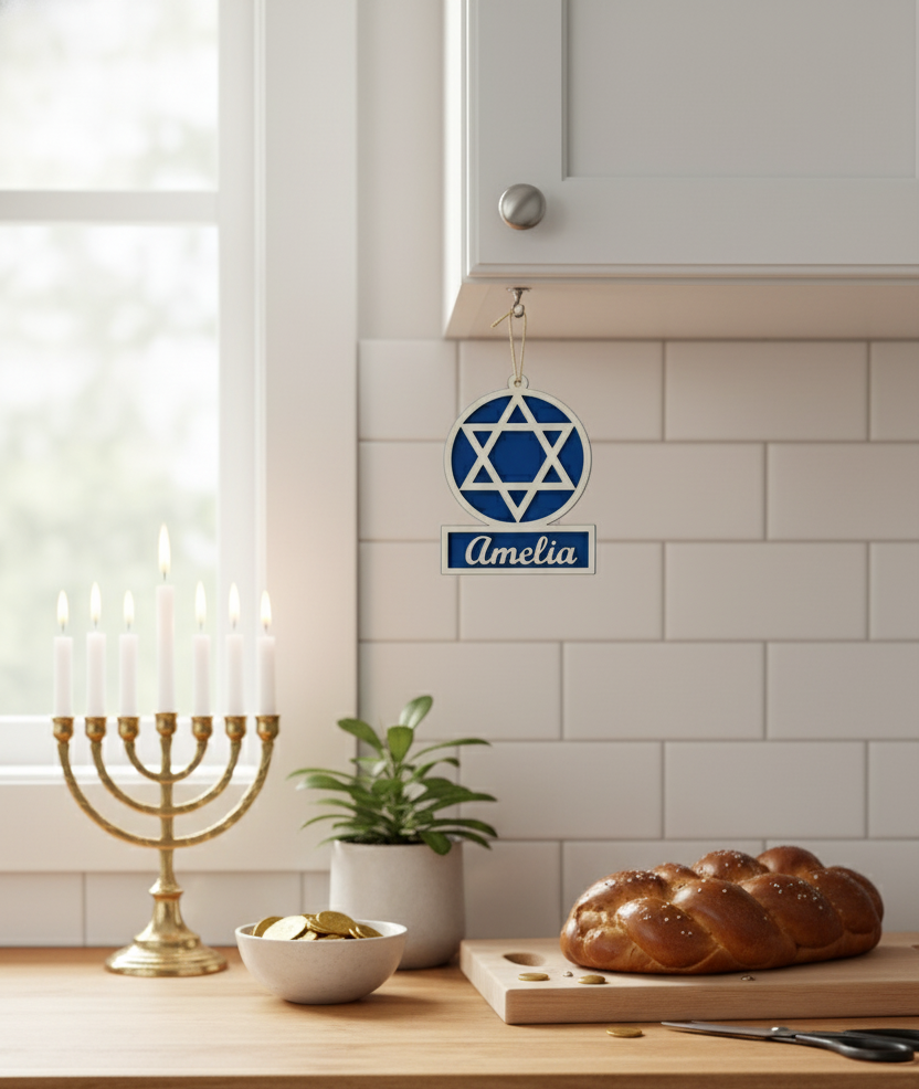 Custom Hanukkah Ornament Craft Kit | Set of 4 Hanukkah Wood Ornament DIY
