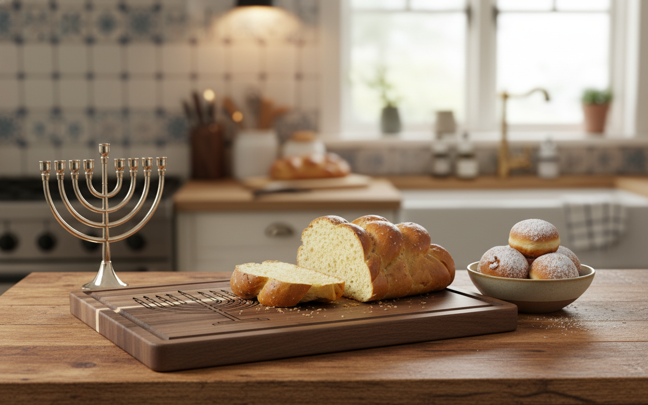 Custom Hanukkah Serving Board | Personalized Chag Sameach Cutting Board | Acacia & Bamboo Choices