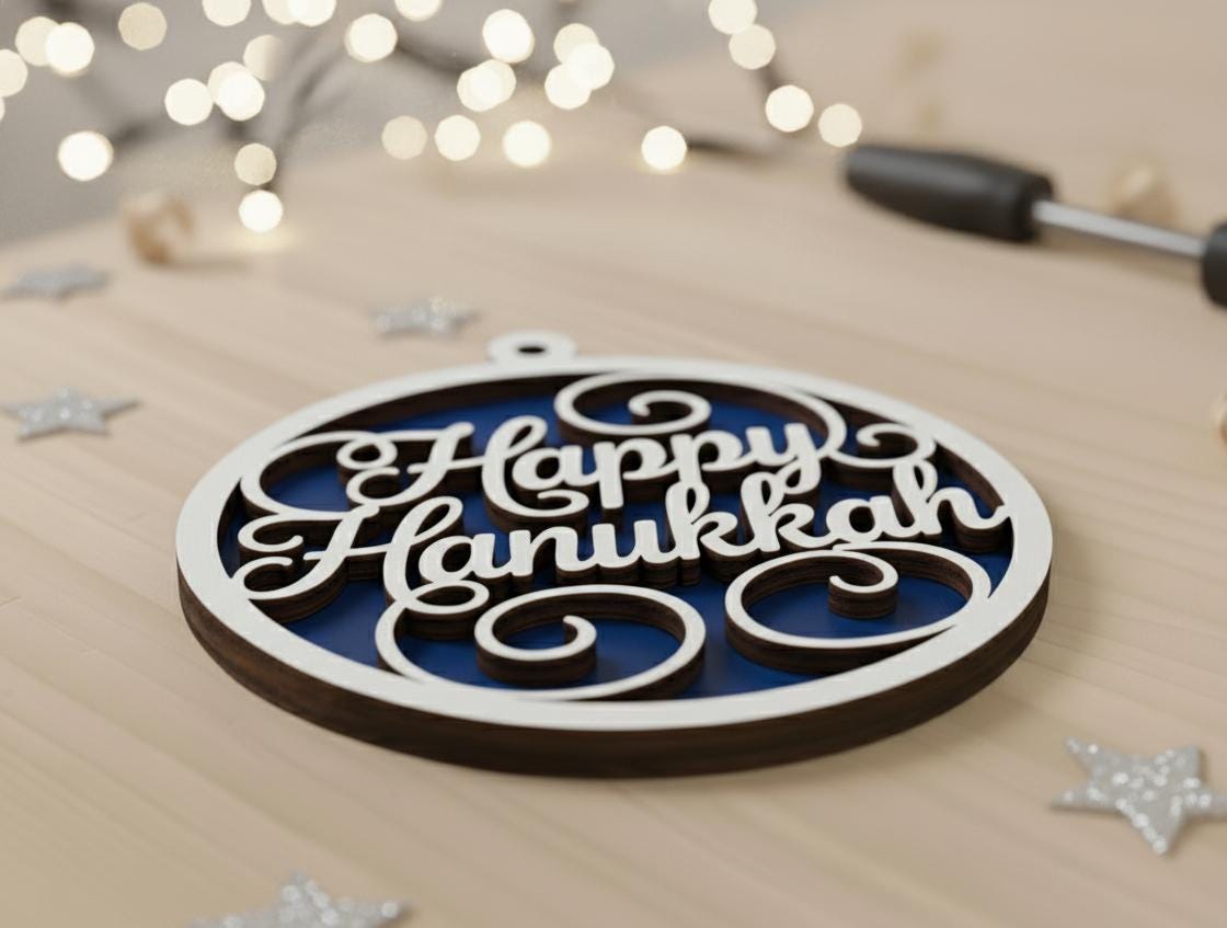 Personalized Hanukkah Ornament, Laser Cut Wood Jewish Holiday Decor