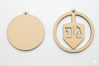 DIY Hanukkah Ornament Craft Set - Set of 4 Laser-Cut Shapes for Kids & Adults 4 x Dreidel
