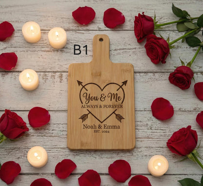 Personalized Couple Cutting Board | Custom Valentine's Day & Anniversary Gift Bamboo 12 x 6 B1