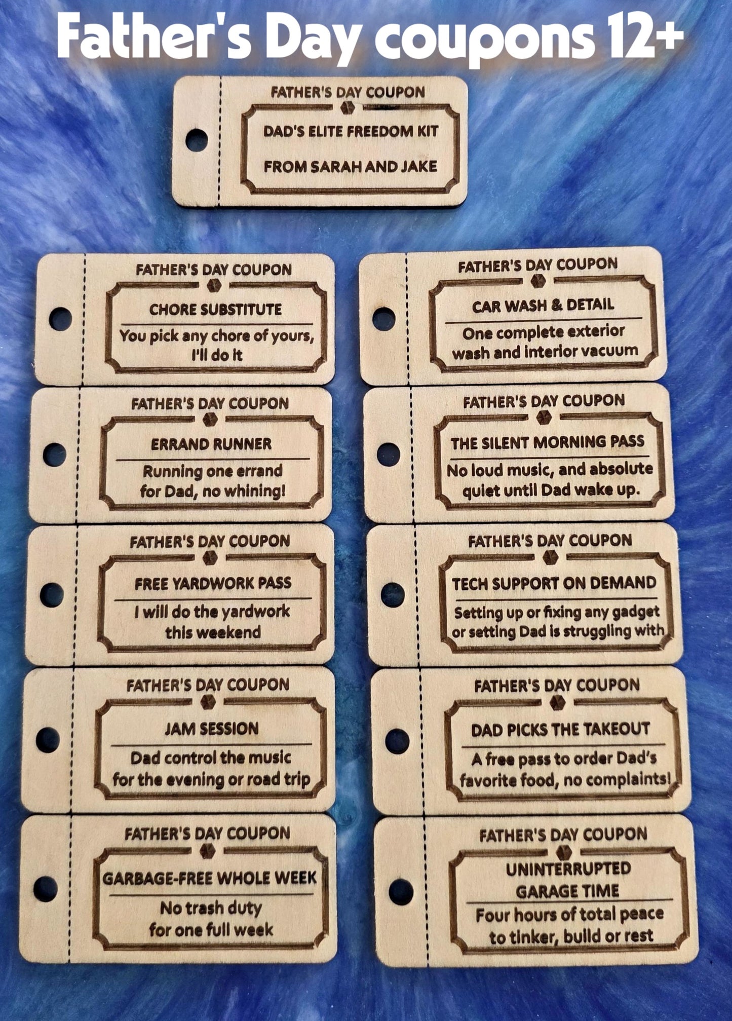 Personalized Wooden Father’s Day Coupon Tokens - Custom Gift Pack from Kids & Teens The Present Spot