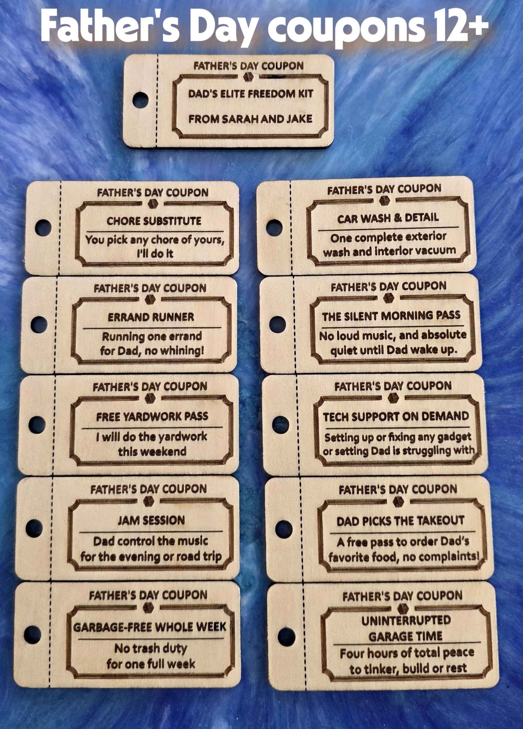 Personalized Wooden Father’s Day Coupon Tokens - Custom Gift Pack from Kids & Teens The Present Spot