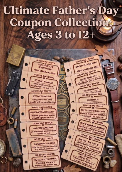 Personalized Wooden Father’s Day Coupon Tokens - Custom Gift Pack from Kids & Teens The Present Spot