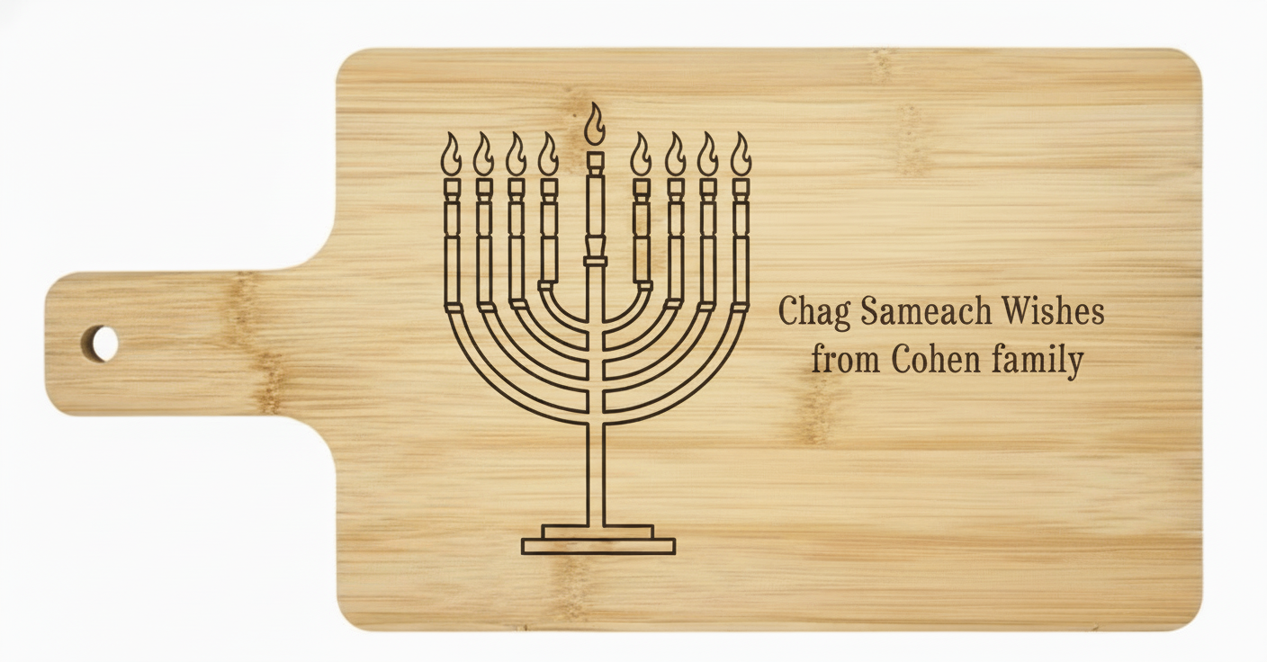 Custom Hanukkah Serving Board | Personalized Chag Sameach Cutting Board | Acacia & Bamboo Choices