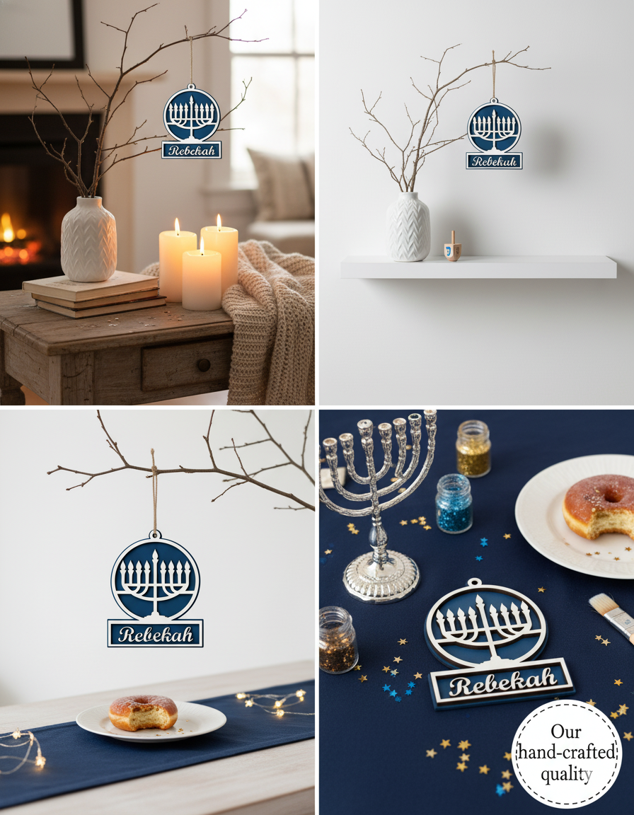 Custom Hanukkah Ornament Craft Kit | Set of 4 Hanukkah Wood Ornament DIY