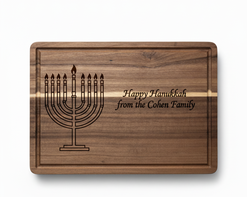 Custom Hanukkah Serving Board | Personalized Chag Sameach Cutting Board | Acacia & Bamboo Choices