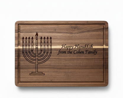 Custom Hanukkah Serving Board | Personalized Chag Sameach Cutting Board | Acacia & Bamboo Choices