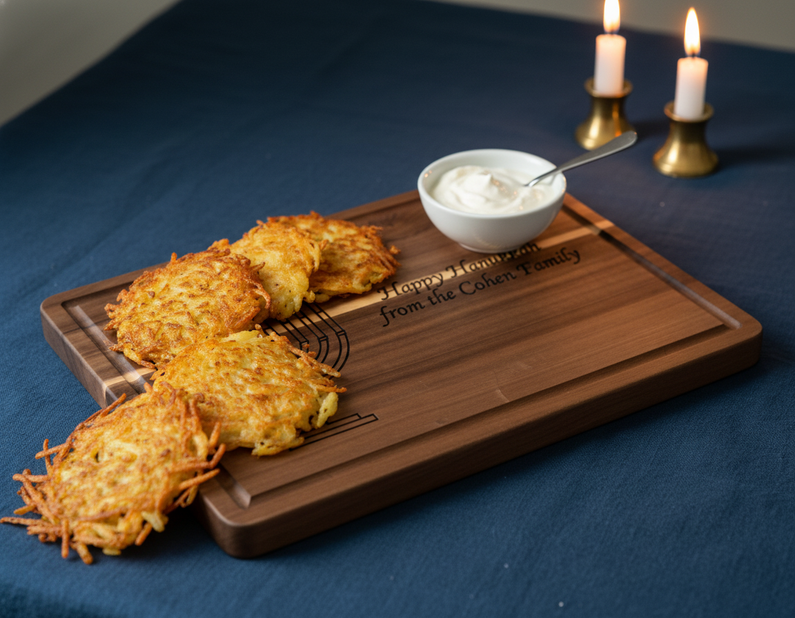 Custom Hanukkah Serving Board | Personalized Chag Sameach Cutting Board | Acacia & Bamboo Choices