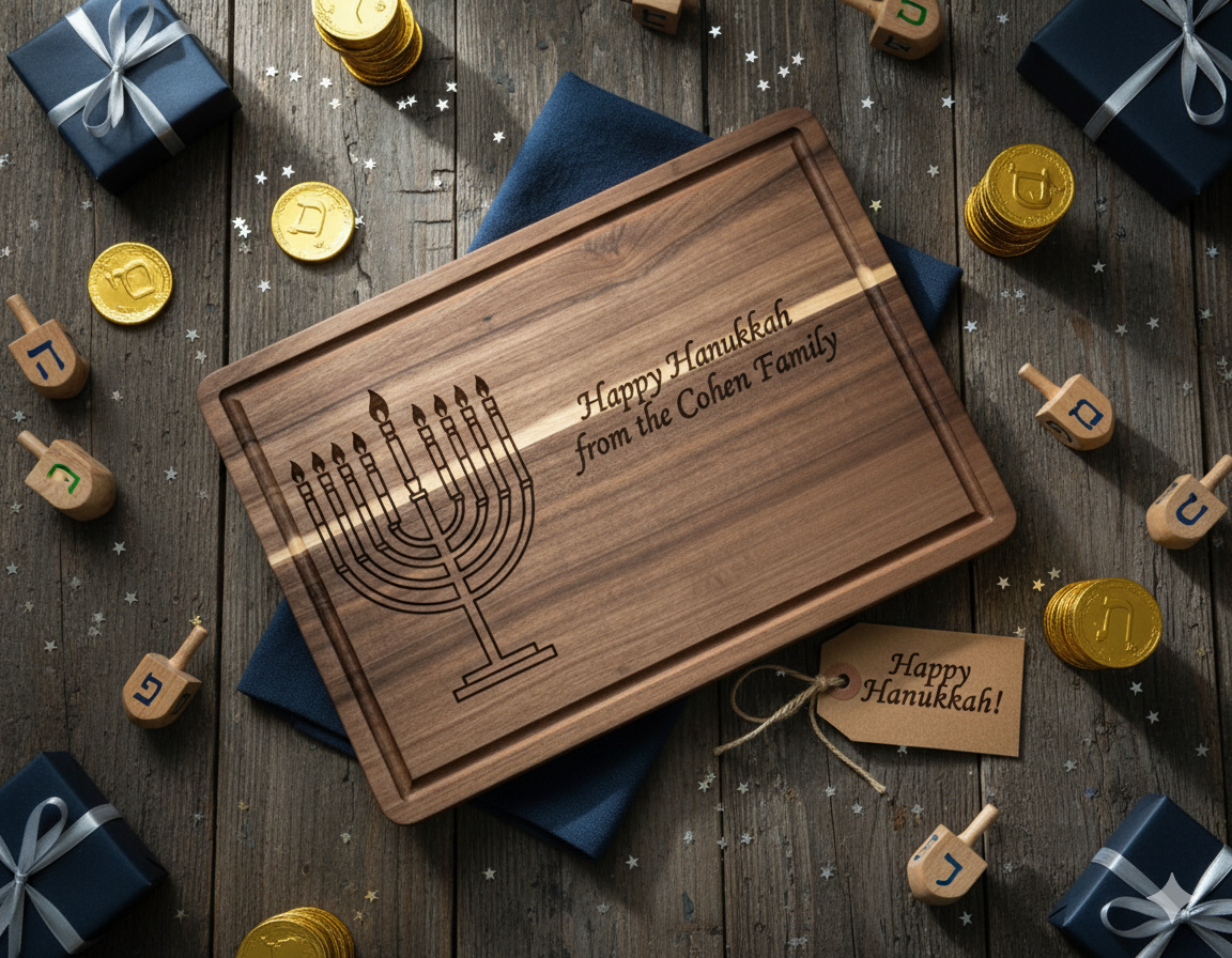 Custom Hanukkah Serving Board | Personalized Chag Sameach Cutting Board | Acacia & Bamboo Choices