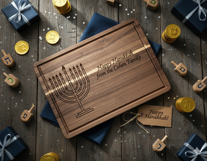 Custom Hanukkah Serving Board | Personalized Chag Sameach Cutting Board | Acacia & Bamboo Choices