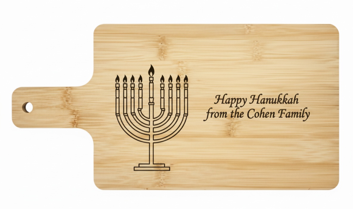 Custom Hanukkah Serving Board | Personalized Chag Sameach Cutting Board | Acacia & Bamboo Choices