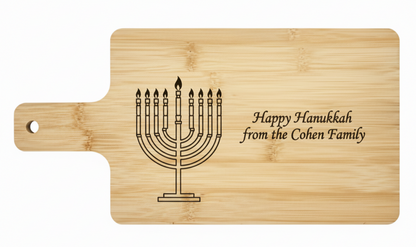Custom Hanukkah Serving Board | Personalized Chag Sameach Cutting Board | Acacia & Bamboo Choices
