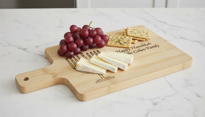 Custom Hanukkah Serving Board | Personalized Chag Sameach Cutting Board | Acacia & Bamboo Choices