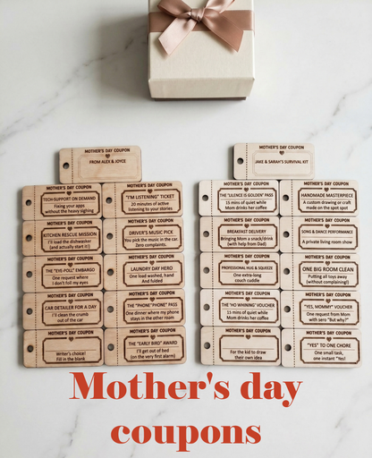 Wooden Coupons for Mom – Kids Help & Chore Vouchers – Birch Plywood Gift Bundle Both