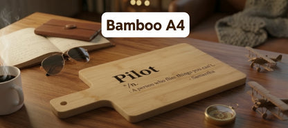 Personalized bamboo pilot definition serving board with engraved pilot gift design, perfect for serving or cutting.