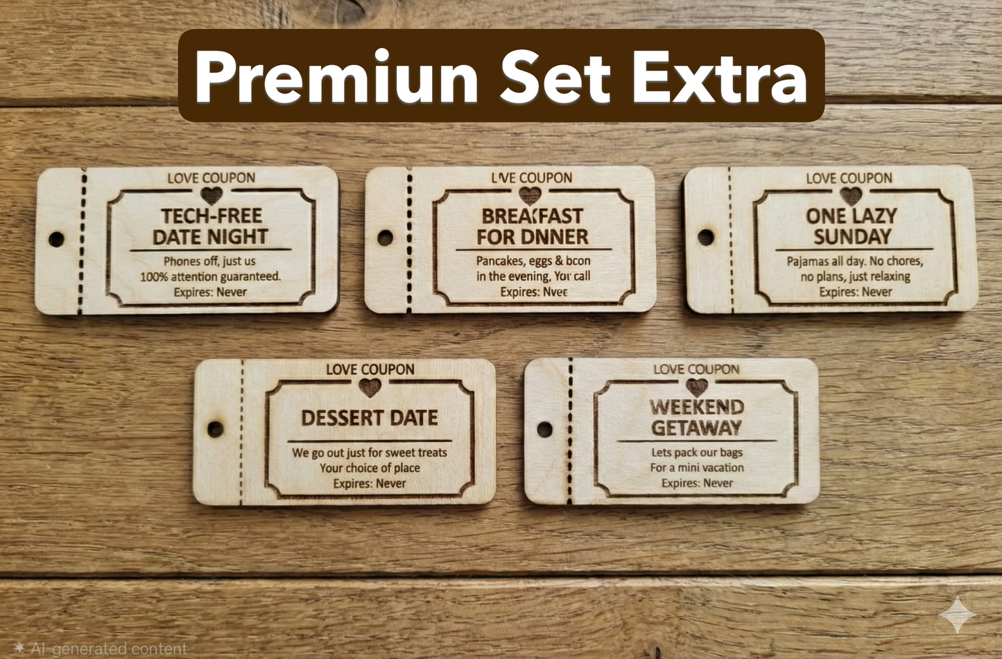 Personalized Wooden Love Coupons | Custom Date Night Vouchers & Tokens Set of 15 Premium