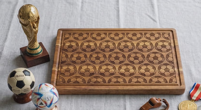 Full Pattern Soccer Engraved Serving Board - Football Print Charcuterie Tray and Sports Fan Gift