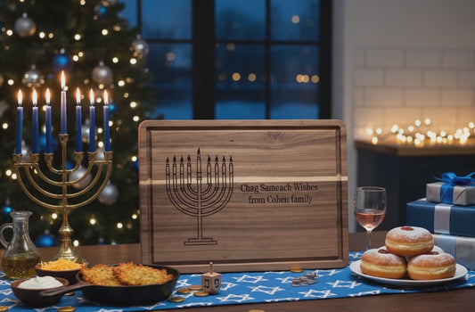 Custom Hanukkah Serving Board – Personalized Menorah Wood Cutting Board
