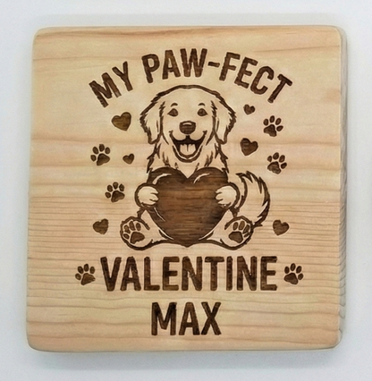 Personalized Pet Coasters sets of 4 – Engraved Dog/Cat Name Gift Raw Wood Square Set of 4 Dog
