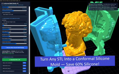 Conformal silicone mold generator software by The Present Spot for STL jacket molds and resin, candle, soap, concrete casts