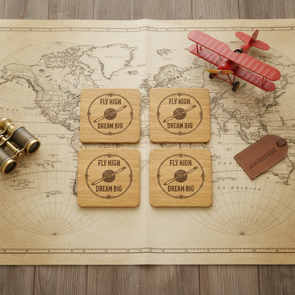 Fly High, Dream Big - pilot gift Coasters Set (Set of 4) - Choose Your Material