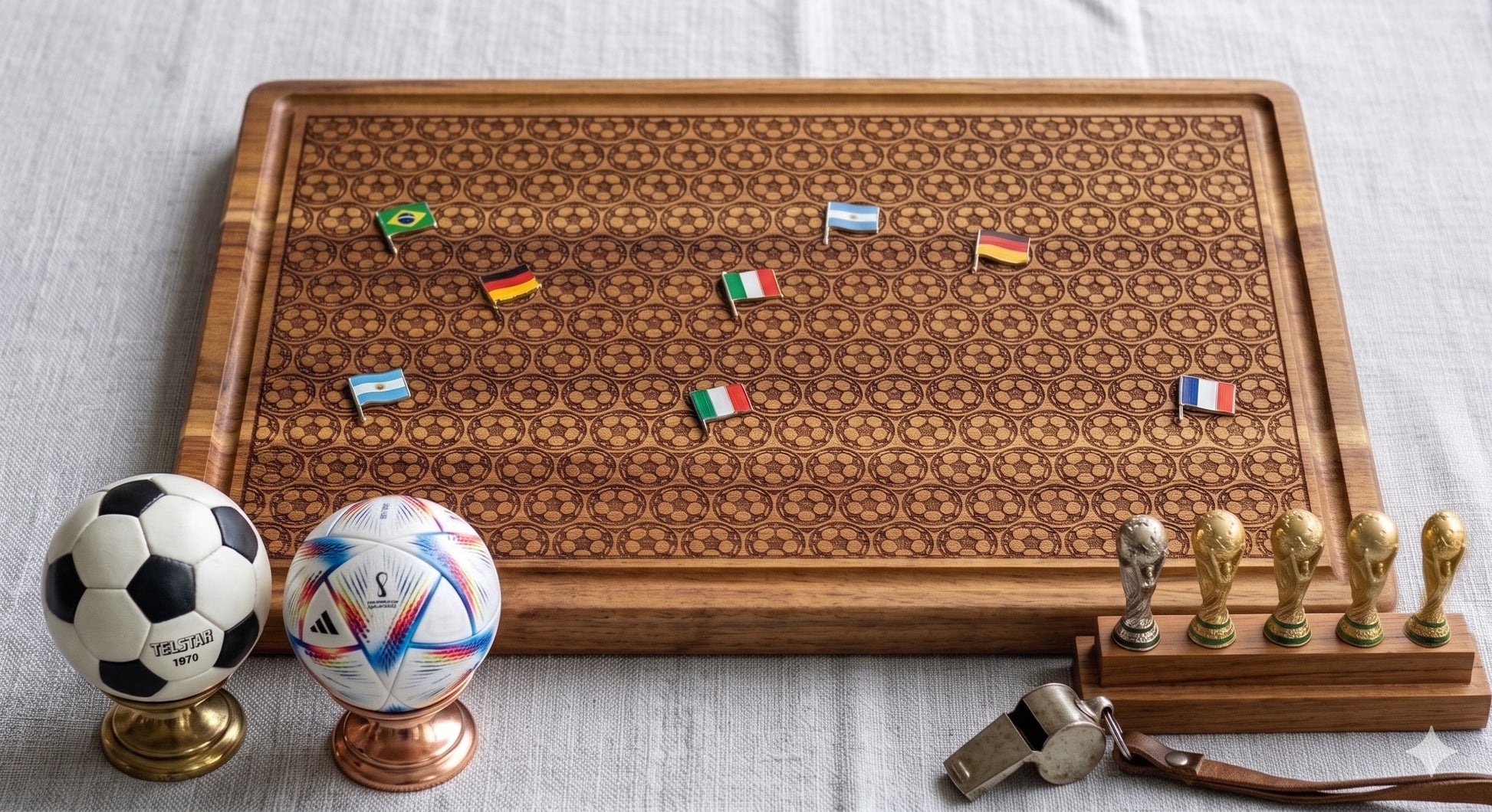 Full pattern soccer engraved serving board with football print, perfect for charcuterie and sports fan gift from The Present Spot.