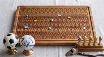 Full pattern soccer engraved serving board with football print, perfect for charcuterie and sports fan gift from The Present Spot.