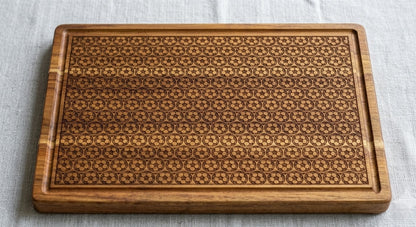 Full pattern soccer engraved serving board by The Present Spot featuring football print, perfect for charcuterie and sports fan gatherings.