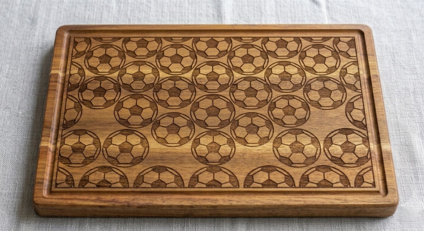 Full Pattern Soccer Engraved Serving Board - Football Print Charcuterie Tray and Sports Fan Gift