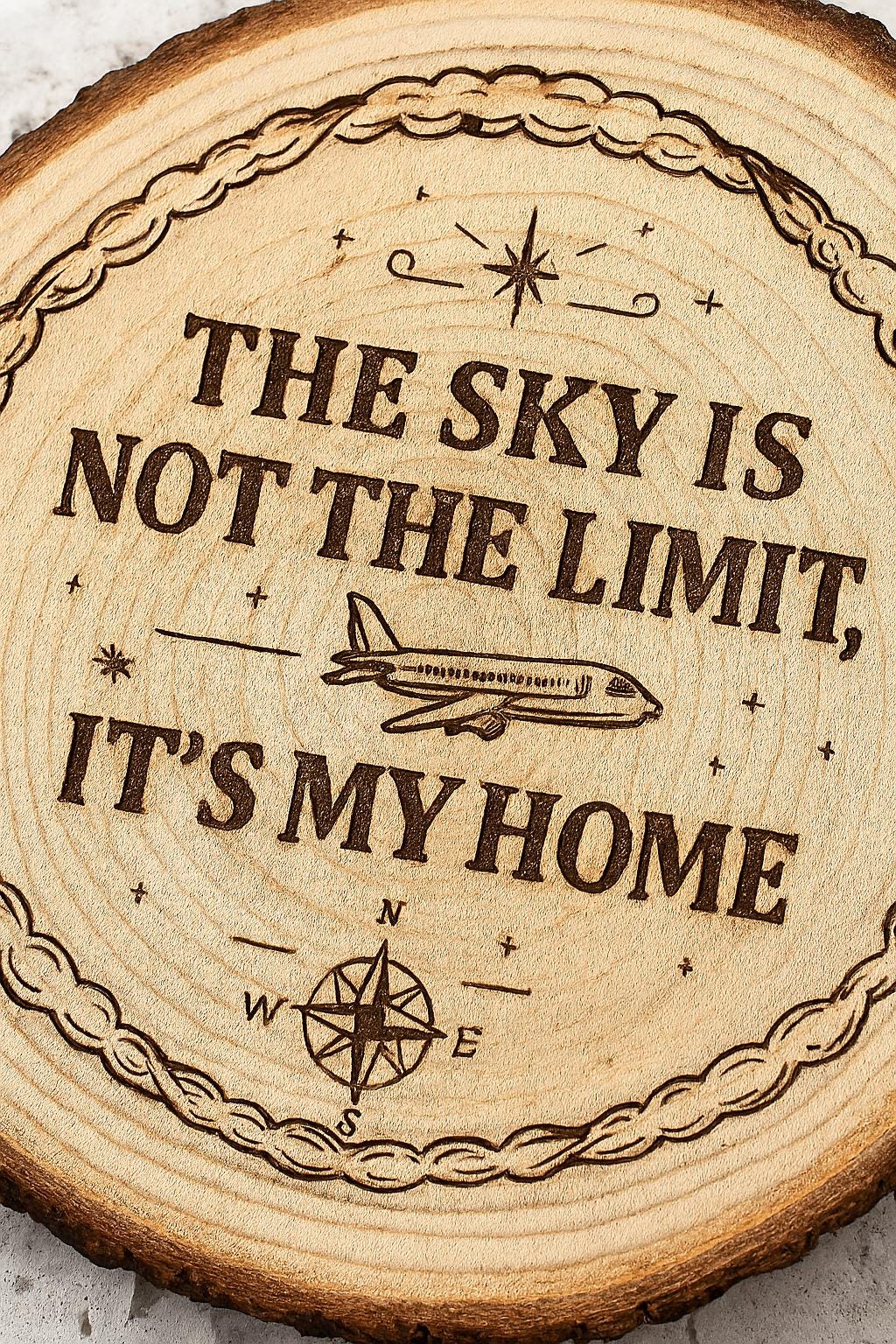 Engraved Aviator Coaster Set from The Present Spot with custom "Sky Is My Home" design on cork absorbent coasters.
