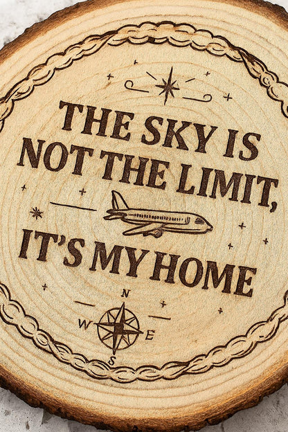 Engraved Aviator Coaster Set from The Present Spot with custom "Sky Is My Home" design on cork absorbent coasters.