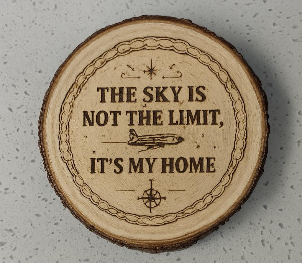 Engraved Aviator Coaster Set from The Present Spot featuring cork material and "Sky Is My Home" design.