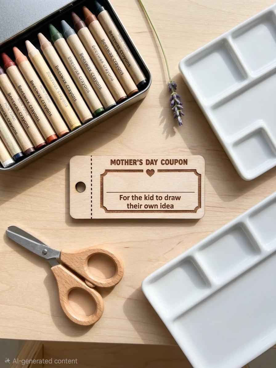 Wooden coupons for mom by The Present Spot, featuring kids' help and chore vouchers on birch plywood.