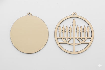 Laser-cut Hanukkah ornament craft set by The Present Spot, featuring four shapes for kids and adults to create holiday decorations.