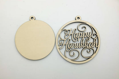 DIY Hanukkah ornament craft set by The Present Spot, featuring four laser-cut shapes for kids and adults to decorate.