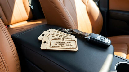 Personalized wooden Father's Day coupons tokens from The Present Spot, featuring custom gift pack for kids and teens, with 10 tokens.