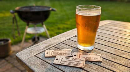 Personalized wooden Father's Day coupons from The Present Spot, featuring 10 custom tokens with kids and teens' messages.